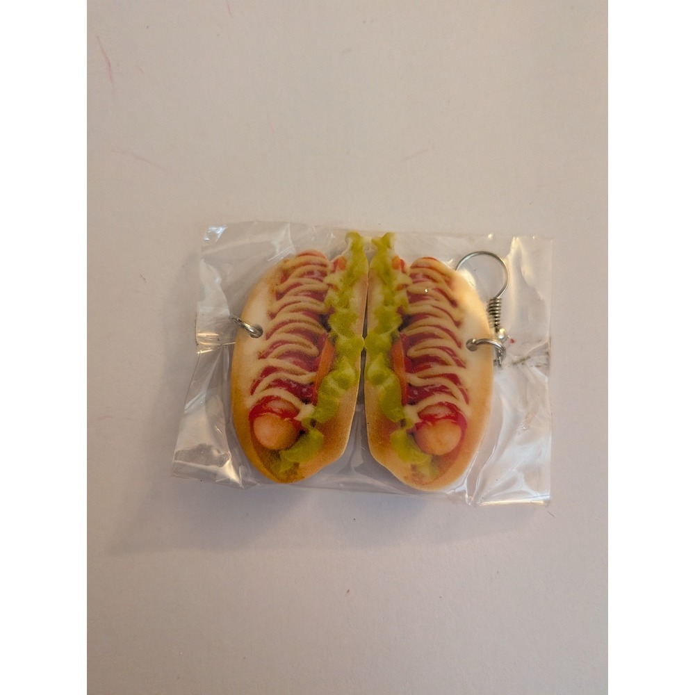 Hot Dog Novelty Dangle Earrings Realistic Food Jewelry Kitsch BBQ Accessory